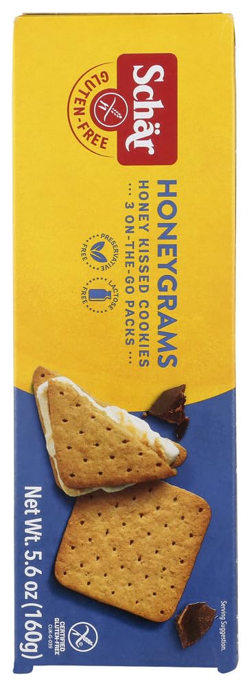 Schär Honeygrams Cookies, 5.6 oz Pack of 4, Gluten-Free, Sweet Honey Flavor