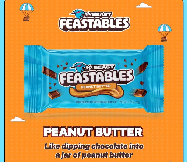 Feastables Peanut Butter Milk Chocolate Bar - 1.24 oz (35g), 5 Count - Delicious Snack for Chocolate Lovers