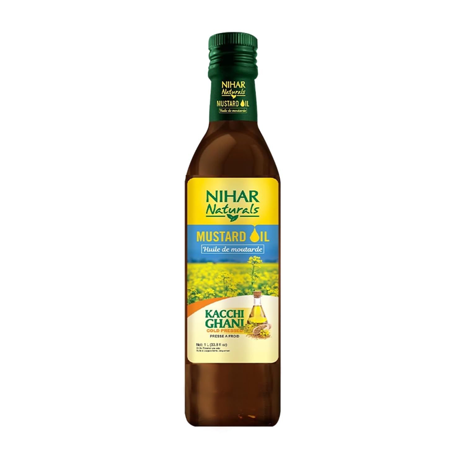 Parachute Kacchi Ghani Mustard Oil - Cold Pressed, 100% Pure, Enriched with Omega 3 - 33.8 Fl. oz.