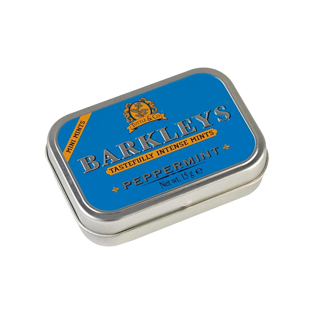 Barkleys Peppermint Breath Mini Mints - Strong Peppermint Flavor - 15g - 1 Pack - Vegan - Classic Mini Travel Tin
