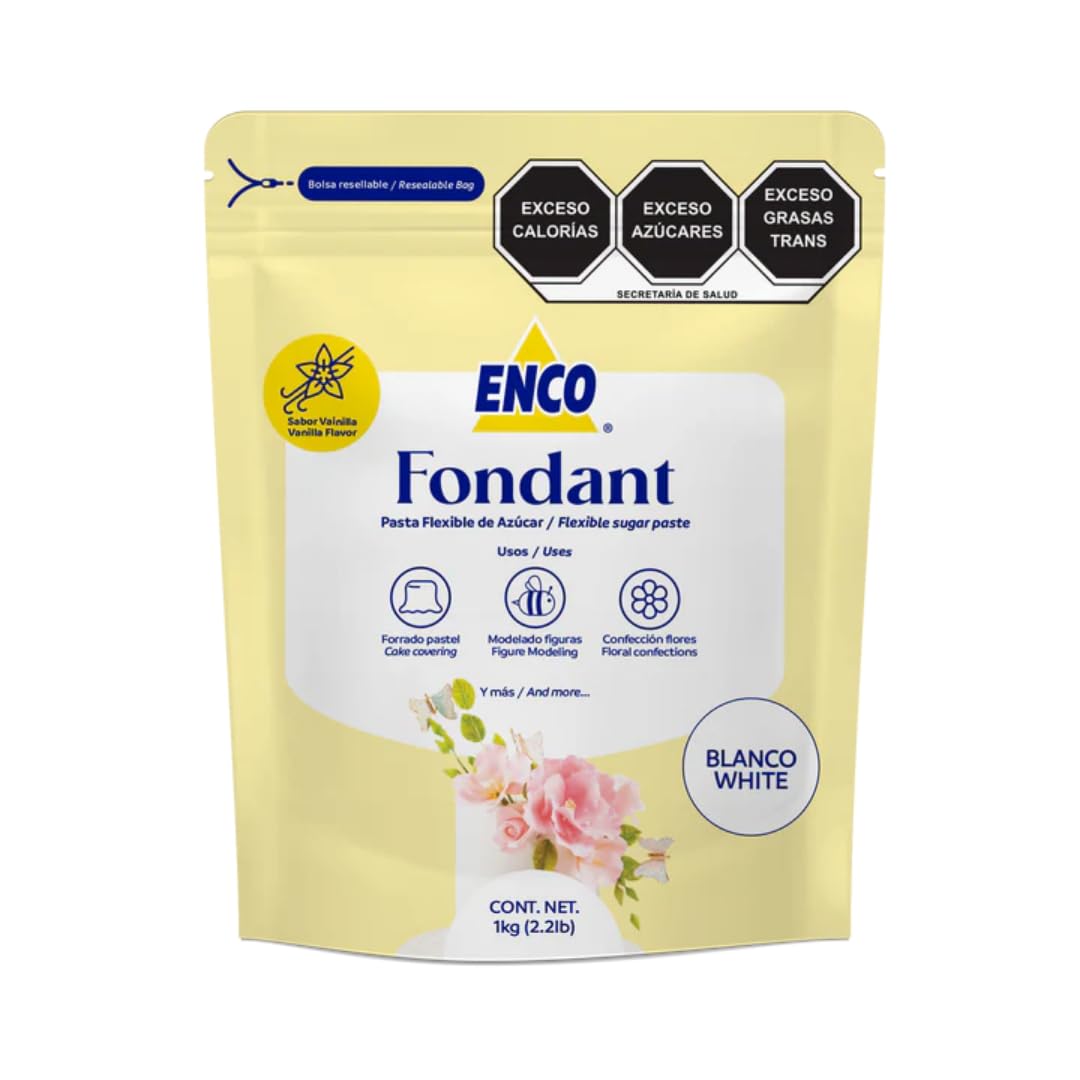 Enco Top-Grade White Fondant  Vanilla Flavor  Ready To Use 2.2 Lb (1 Kg)