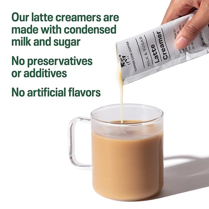 Copper Cow Coffee Vietnamese Pour Over Coffee with Sweetened Condensed Milk Creamer, 15 Pack, All-Natural, Classic, Vanilla, Churro Latte Flavors