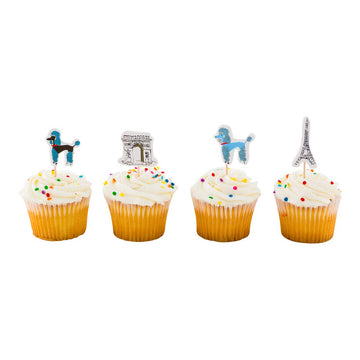 Restaurantware Top Cake 3.2 X 1.3 Inch Cake Toppers 24 Paris Theme Cake Topper Inserts - Durable Assorted Pieces Multicolor Pape