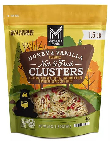 Member Mark Honey and Vanilla Flavored Nut and Fruit Clusters | 24 Ounces of Cashews, Almonds, Pepitas, Sweetened Dried Cranberr
