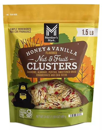 Member Mark Honey and Vanilla Flavored Nut and Fruit Clusters | 24 Ounces of Cashews, Almonds, Pepitas, Sweetened Dried Cranberr