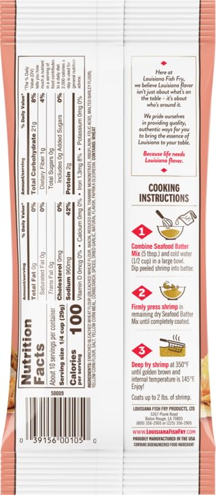 Louisiana Fish Fry Products - Seasoned Shrimp Fry Seafood Batter Mix - Also Great For Oysters And Vegetables - 10 Oz. Bag (Pack Of 2) - Crispy, Cajun-Style Coating
