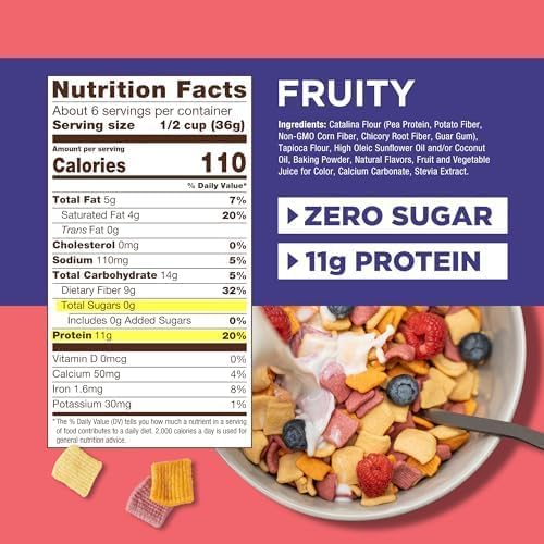 Catalina Crunch Fruity High Fiber Cereal 4 Pack | Low Carb, Sugar Free, Gluten Free | Vegan, Plant Based Protein | Breakfast Protein Cereals | Keto Friendly Food