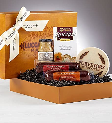 GREATFOODS Sausage & Cheese Gift Box, 4 Piece Set, Gourmet Meats, Charcuterie Board for Men