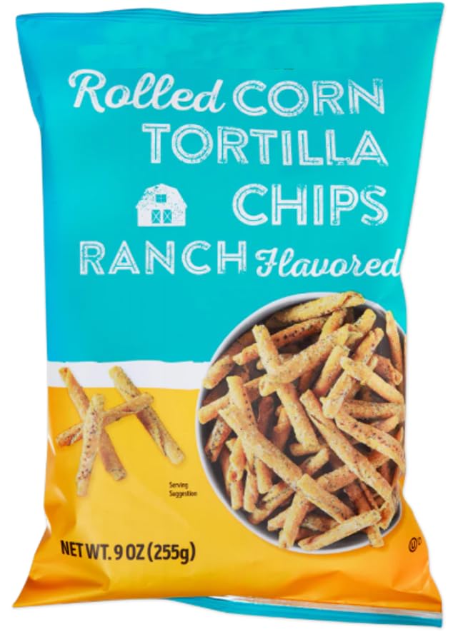 Trader Joes Rolled Corn Tortilla Chips, Ranch Flavored, Gluten Free, 255g/9oz, 1 Pack