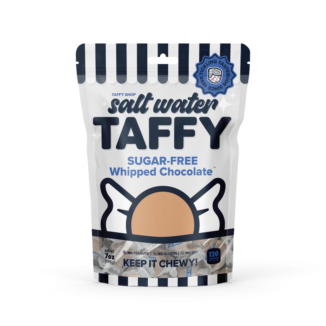Taffy Shop Sugar-Free Whipped Chocolate Salt Water Taffy - Gourmet Soft Chewy Candy, Bulk Sweet Snack, Fresh Gift & Gluten-Free,