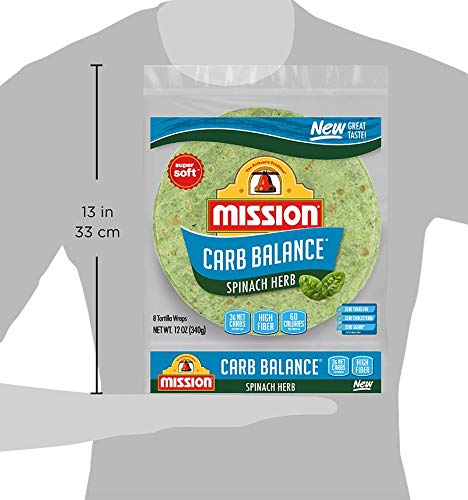 Mission Carb Balance Spinach Herb Tortilla Wraps 8" 2/8 Count (16 Tortillas)