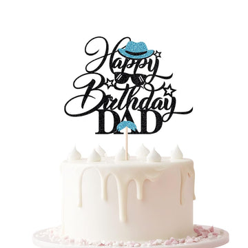 Keoysek Black Glitter Happy Birthday Dad Cake Topper Best Dad Ever, Happy Fathers Day, Dad Birthday Party Decorations