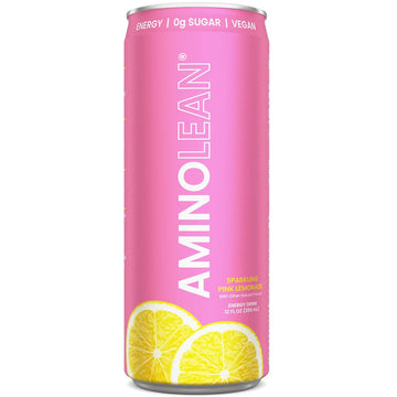 RSP NUTRITION AminoLean Energy Drink - Sugar Free, Natural Caffeine, Vegan Amino Acids, Pink Lemonade, 12 oz, Pack of 12