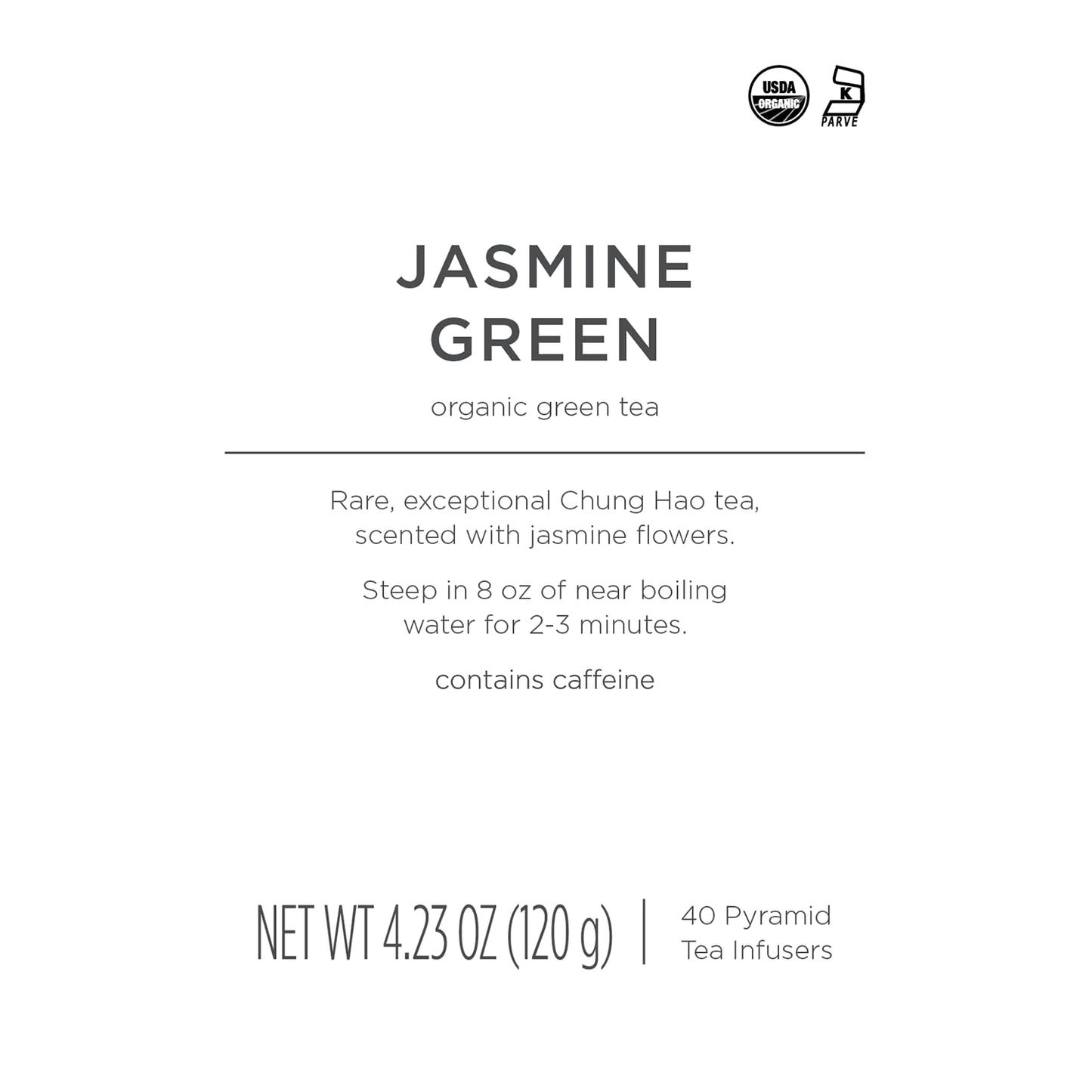 Tea Forte Jasmine Green Premium Organic Caffeinated Green Tea Blend Event Box, Bulk Pack 40 Count, 10 Per Tray Individually Wrap