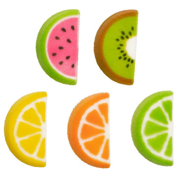 Fruit Slice Shapes - Lemon, Lime, Orange, Watermelon and Kiwi Edible Sugar Cake Toppers, 12 Count