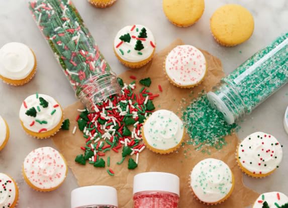Holiday Sprinkles Set 4 Count 19.3 Oz Different Types in Jar, Cake- Cookies Sprinkles For Christmas-Party, Kosher,Green&White Su