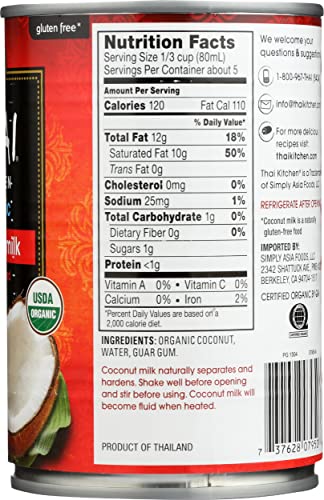 Thai Kit Organic Coconut Milk, 13.66 Fluid Ounce - 12 Per Case12