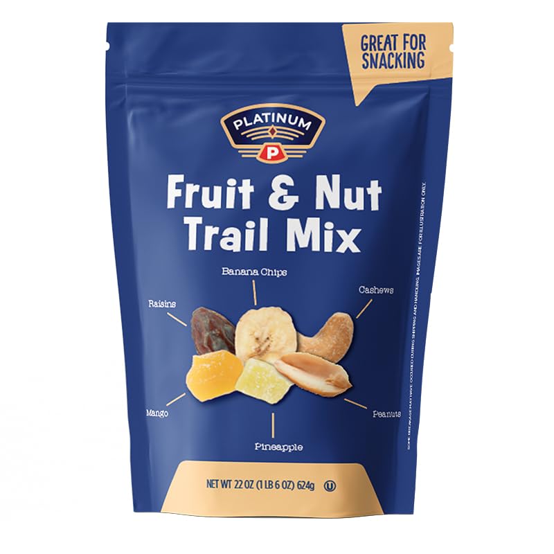Platinum - Fruit and Nut Trail Mix - 22 oz Resealable Bag | Banana Chips, Raisins, Mango, Pineapple, Cashews & Peanuts | Healthy