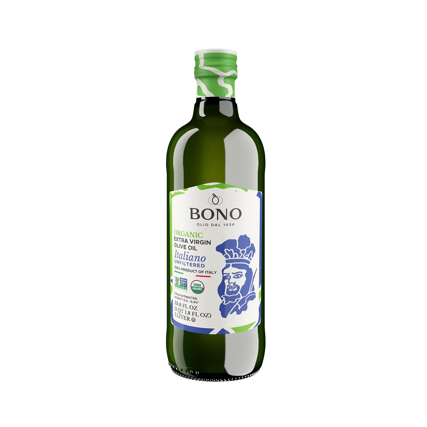 Bono Organic Unfiltered Italian Extra Virgin Olive Oil 33.8 fl oz | 100% Italian  Cold Extracted  First Cold Pressed  USDA Certified Organic EVOO