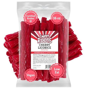 Happy Bites Cherry Licorice Twists (16 Oz) - Jumbo Size - Made With Real Fruit Juice - Certified Kosher - Vegan - Gourmet - Low