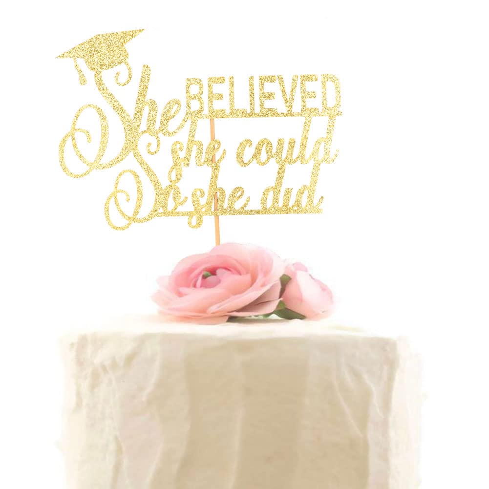 Graduation 2024 Cake Topper, She Did It Cake Sign, Congrats Grad Party Decorations, Gold Glitter