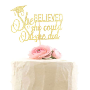 Graduation 2024 Cake Topper, She Did It Cake Sign, Congrats Grad Party Decorations, Gold Glitter