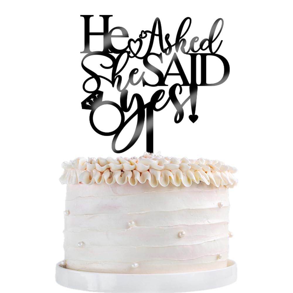 Qertesl He Asked She Said Yes Cake Topper-Acrylic Diamond Ring Cake For Wedding Enaggement Theme Party Cake Decorations,Bridal S