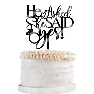 Qertesl He Asked She Said Yes Cake Topper-Acrylic Diamond Ring Cake For Wedding Enaggement Theme Party Cake Decorations,Bridal S