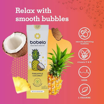 Bobelo Self Carbonating Hydration Packets | Low Calorie, Keto Friendly | Pineapple Coconut | 30 Count Pack