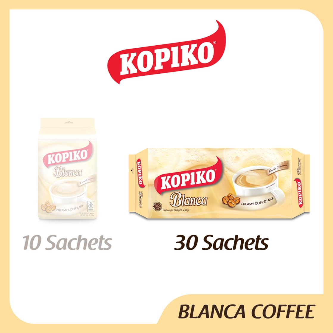 Kopiko Blanca Instant Coffee Mix - Authentic Indonesian Volcanic Coffee - 30 Ounce Pack of 30 Sticks - Delicious and Creamy