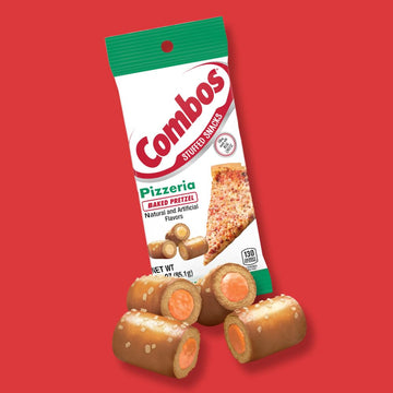 COMBOS Stuffed Snacks Pizzeria Baked Pretzel Snacks, 3.0 oz Bag (Pack of 12)