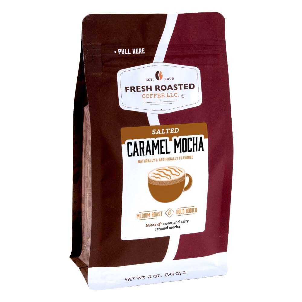 Fresh Roasted Coffee Salted Caramel Mocha Flavored Whole Bean Coffee 12 oz Medium Roast Kosher
