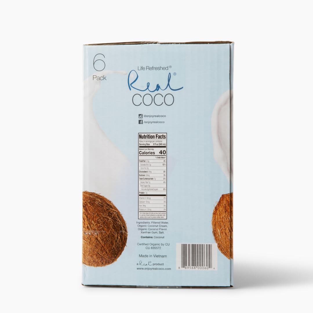 Life Refreshed Organic Coconut Milk Beverage, 6-Pack 1L, USDA Organic, Dairy & Soy Free, Vegan, Keto Friendly