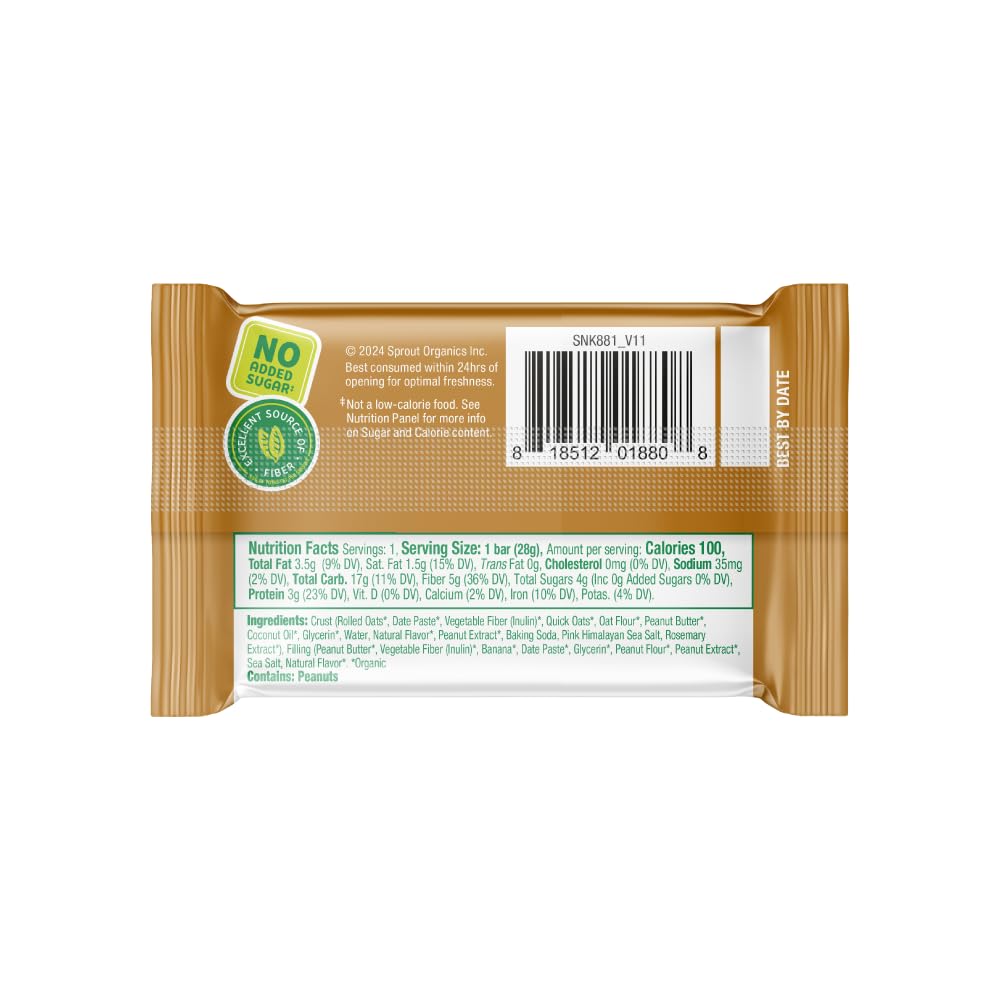 Sprout Organics, Pb & Yayz Toddler Snack Bars, Peanut Butter & Banana, 5 Individual Bars 1.02 Oz Each (6-Boxes)