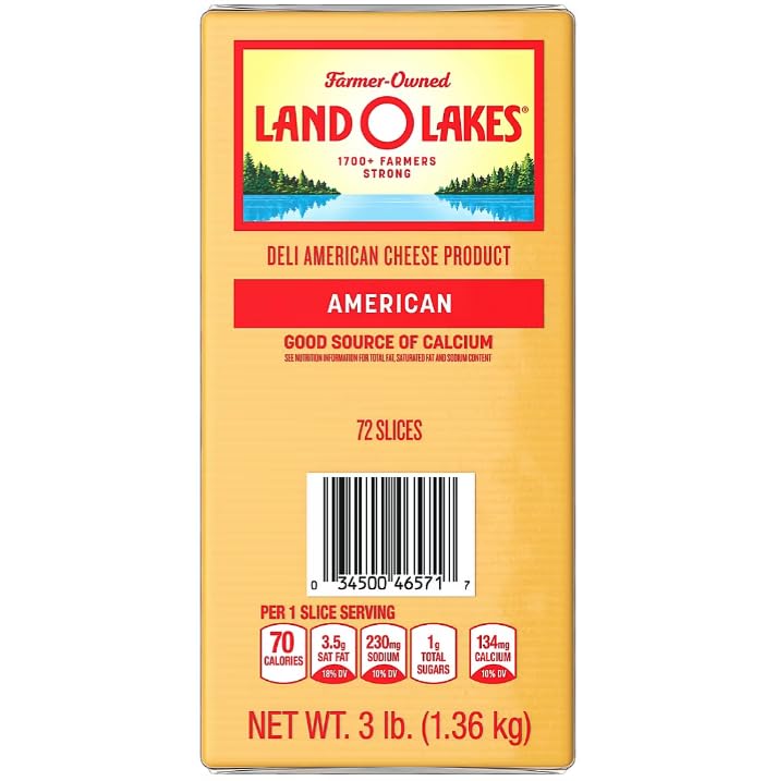 Land O Lakes Sliced Yellow American Deli Cheese, 3 lbs. - Premium Quality, Ideal for Sandwiches and Snacks