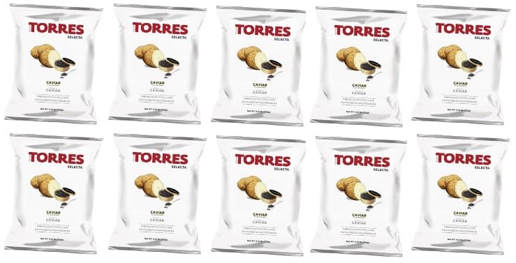 Torres Patatas Fritas Spanish Potato Chips Imported From Barcelona  Scomfort Support Exotic Flavors (Caviar Flavour  10 Pack)