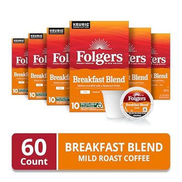 Folgers Breakfast Blend Coffee  Mild Roast  Keurig K-Cup Pods  10 Count (Pack of 6)