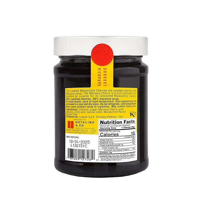 Luxardo The Original Maraschino Cherries | Gourmet Italian Cocktail Maraschino Cherries | for Old Fashioned  Manhattan and Desserts | Approximately 65 Cherries Per 400G Jar [Pack of 4]