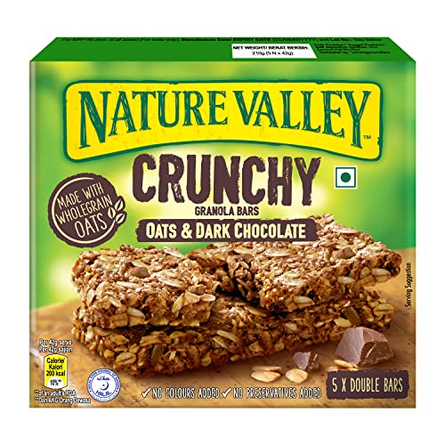 Nature Valley Crunchy Granola Bars | Whole Grain Oats & Dark Chocolate, 210g (10 Bars-PACK OF 5) | Multigrain Energy Bars| No Ar
