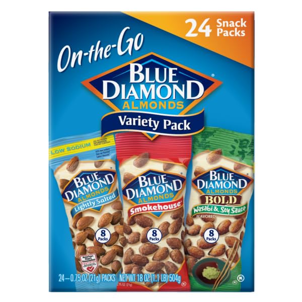 Blue Diamond Almonds Snack Nut Variety Pack for Kids, Office, School, On-the-go, 0.75 oz Gluten Free Individual Packs, Wasabi &