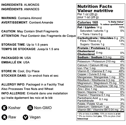 Food To Live California Almonds, 3 Pounds - Supreme, Whole, Raw, Unsalted, Unroasted Nuts, Natural.