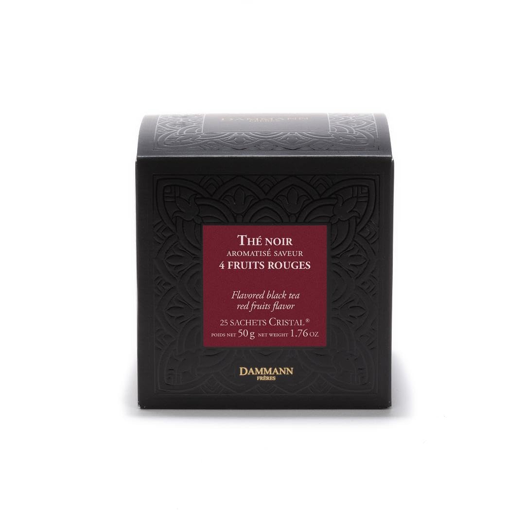 Dammann Freres Sachets  Quatre Fruits Rouges Tea Bags  enhanced Gourmet French Black Tea  Blend Strawberry  Cherry  Raspberry  Red Currant Flavors  25 Count (Single Pack)
