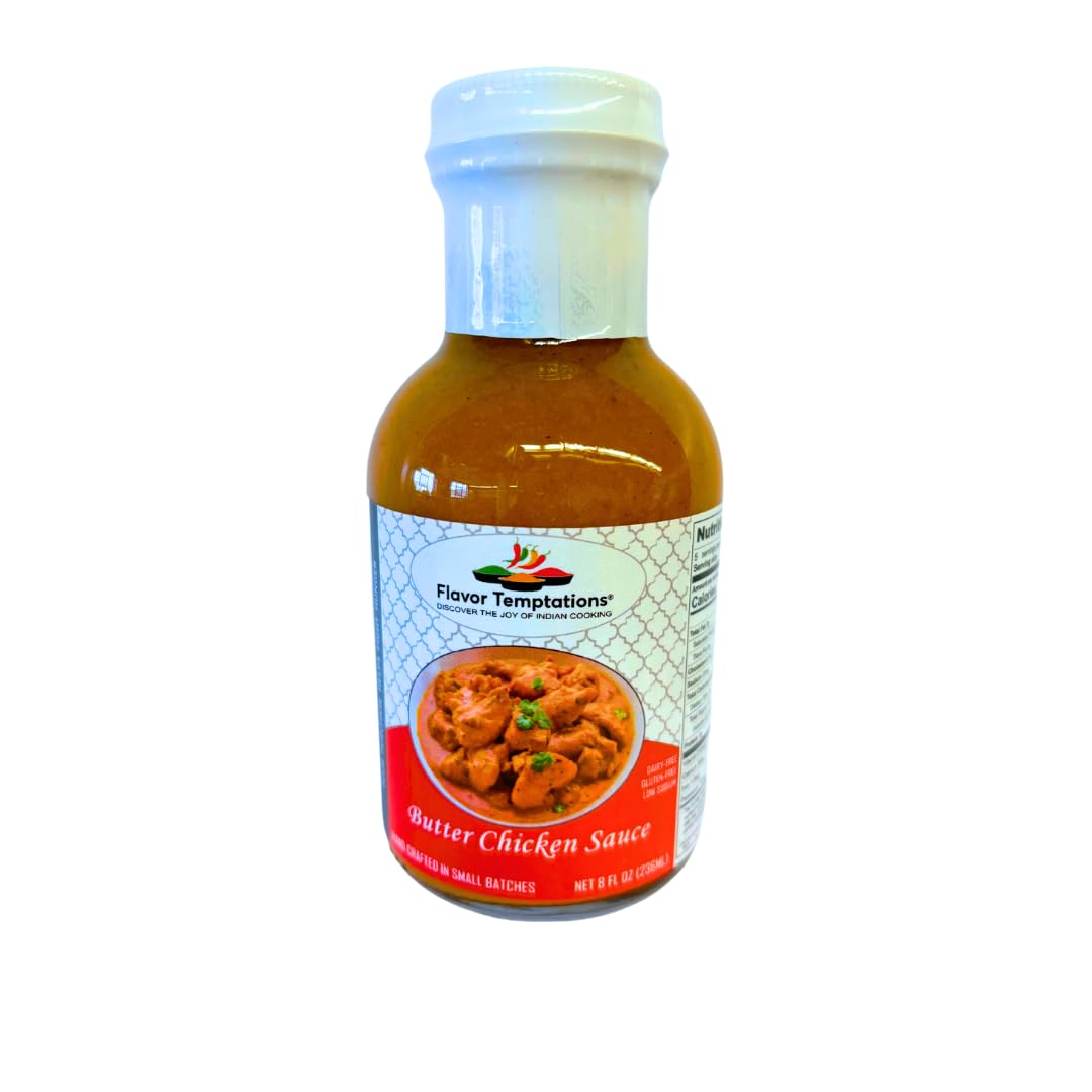 Butter Chicken Makhani Indian Curry Simmer Sauce by Flavor Temptations | Authentic, Vegan, Gluten-free, Low Sodium (8 FL Oz Glas