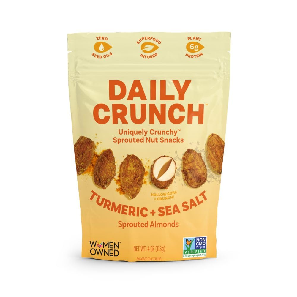 Daily Crunch Sprouted Almonds, 5 Ounce Resealable Bags (Golden Goodness, 2 Pack) - Savory Spices, Sea Salt And Turmeric, Sproute