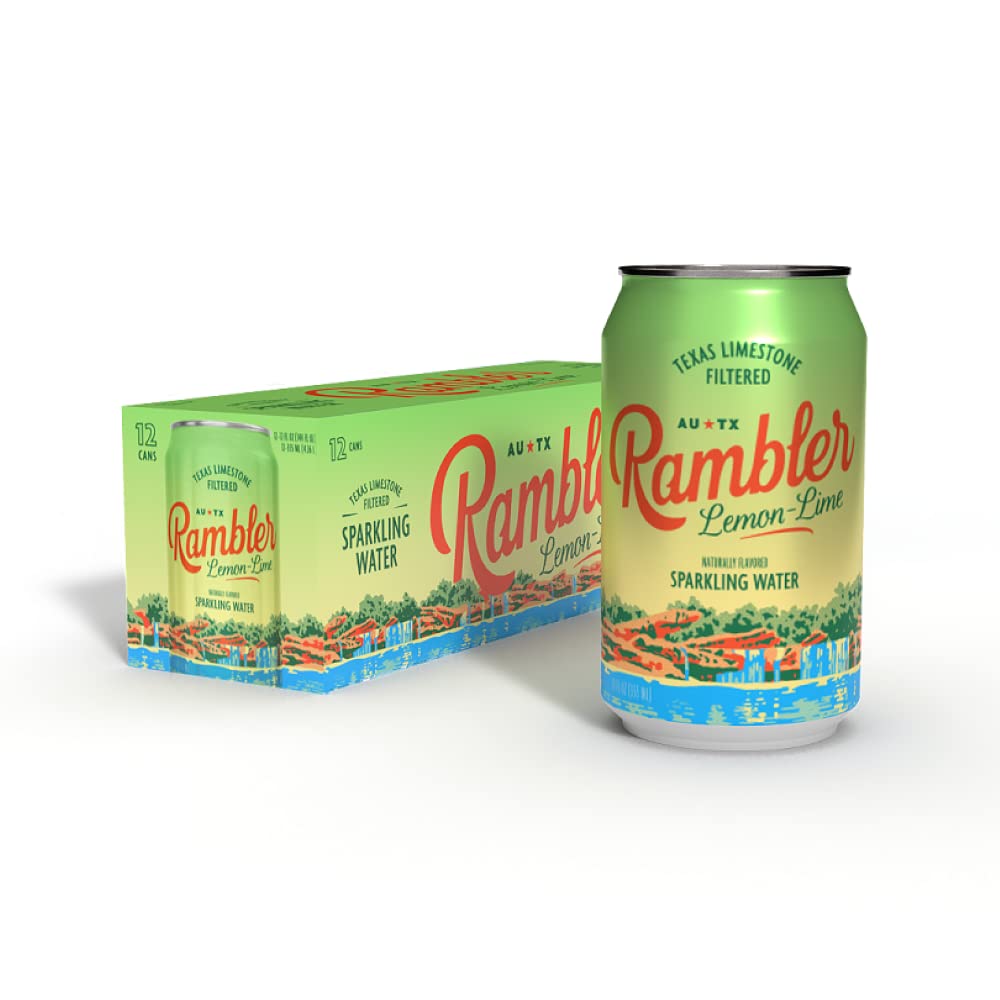 Autx Rambler Sparkling Water, Texas Limestone Mineral Blend, Lemon-Lime Flavor, 12-Ounce Cans, 12-Pack