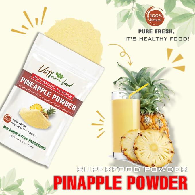 Pineapple Powder 2.47 Oz (70G) Vietfarmfood: Freeze-Dried Extracted From 100% Pure, Sugar-Free. Used To Mix Mixed Drinks Fresh F
