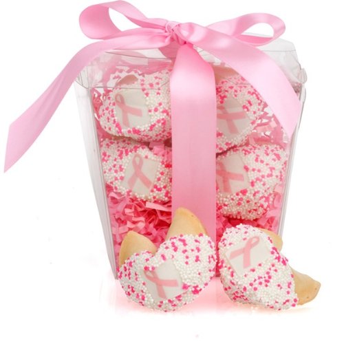 Lady Fortunes Take Out Pail of 6 Pink Ribbon Fortune Cookies