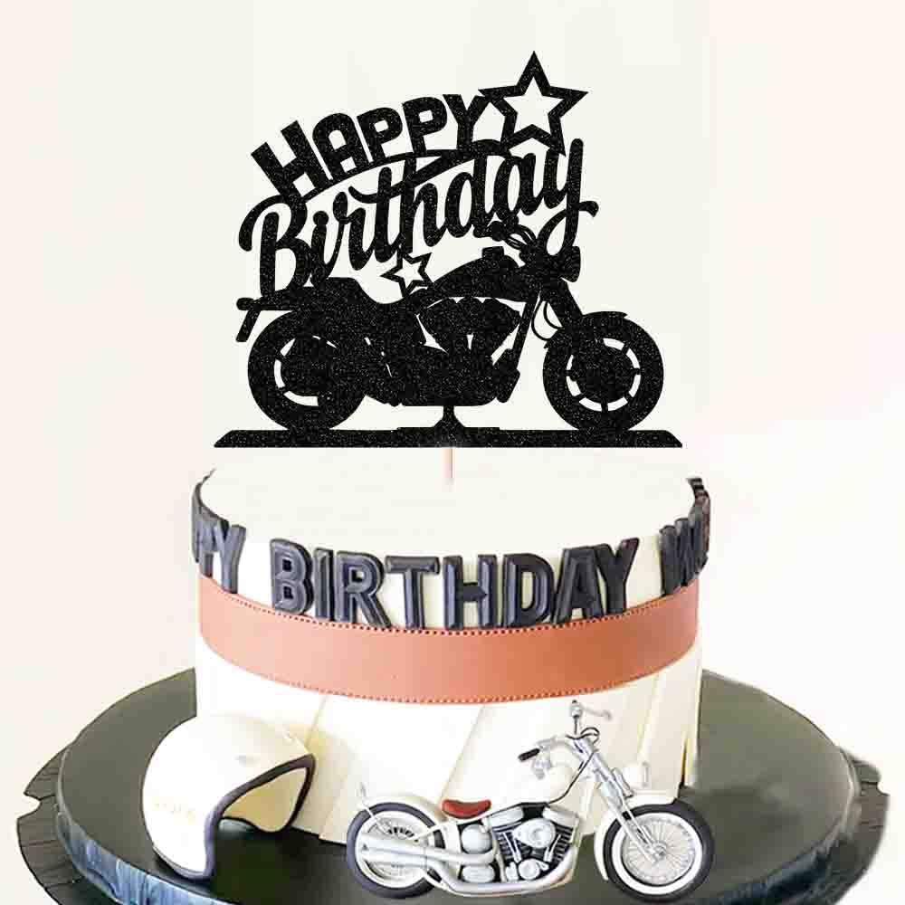 Ruscalin Cake Topper Black Motorcycle Design - 6.6 x 5.4 inches Birthday Party Decoration