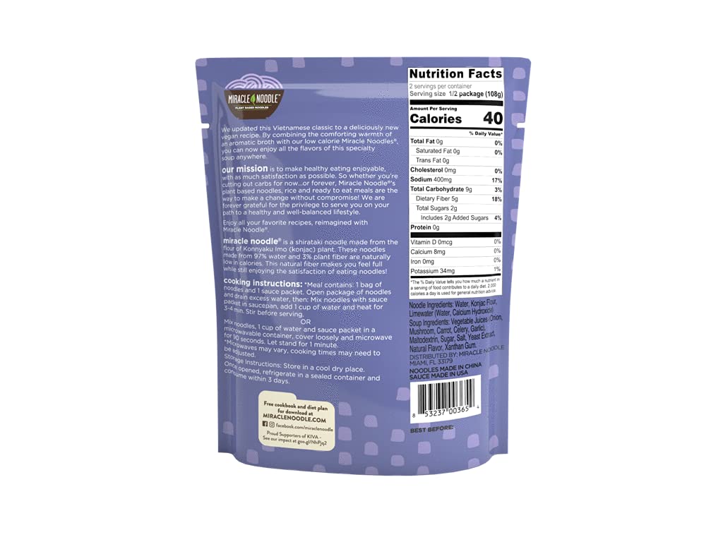 Miracle Noodle, Rte Meal, Pho, Pack Of 6, Size 8 Oz - No Artificial Ingredients Gluten Free Vegan6