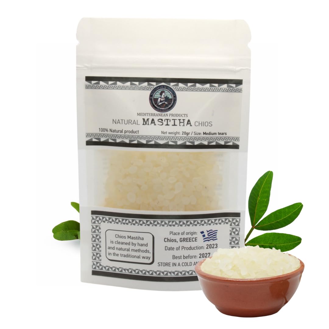 Organic Mastiha Chios 20G - 100% Natural Greek Mastic Gum, Gluten-Free & Sugar-Free Vegan Resin from Greek Farmers, Authentic Ma